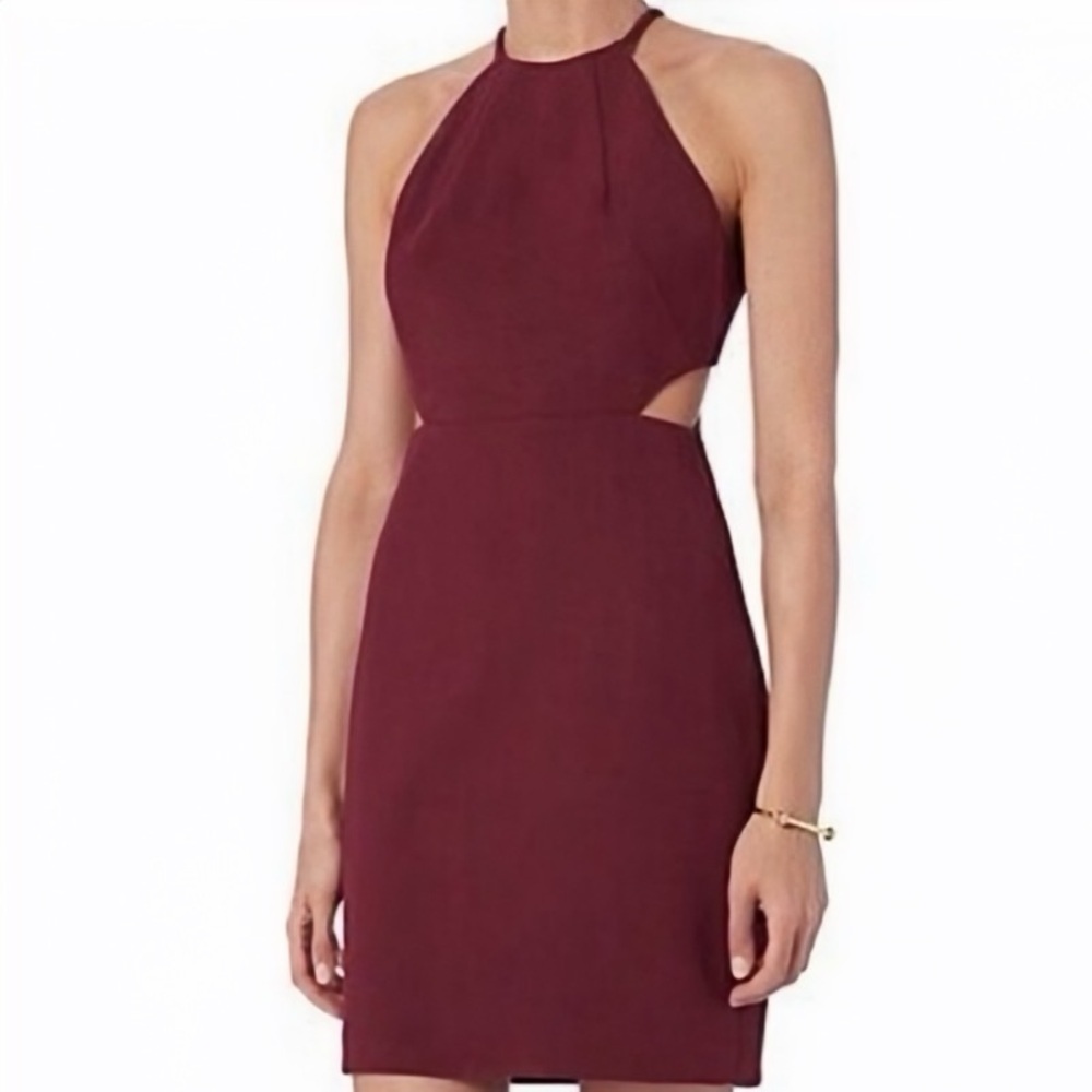 NWT INTERMIX ‘Kirby’ Fitted Cutout Shift Mini Dress in Burgundy Red Size Large